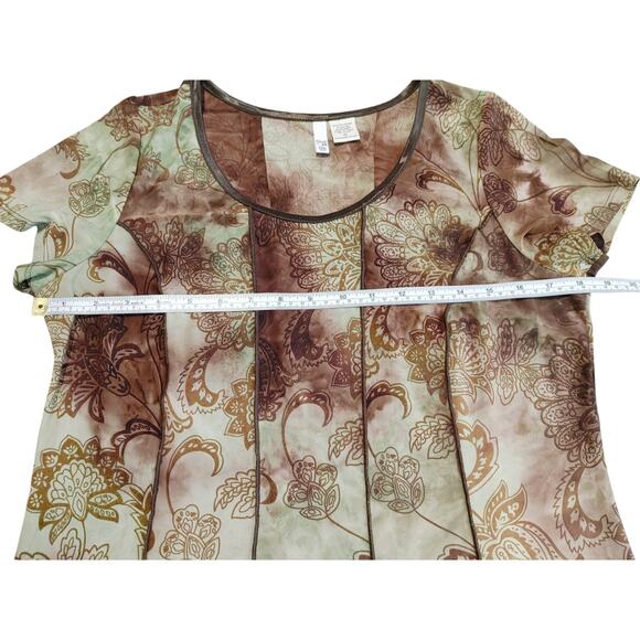 Sami Jo Vintage Shift Dress Short Sleeve Pleated Floral Brown Green Womens 1X - Picture 4 of 7